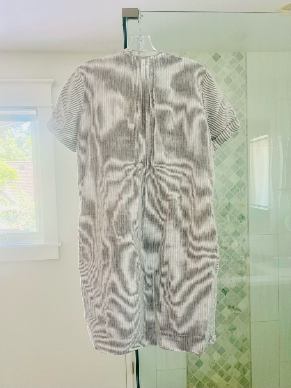 Quince 100% Linen Light Blue Striped Sleeveless Midi Dress - Picture 4 of 12